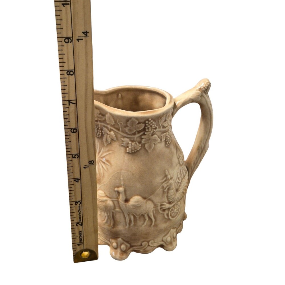 Antique Victorian Drabware Pitcher Dragon Camels Elephant Grapes Pitcher England - Picture 7 of 9